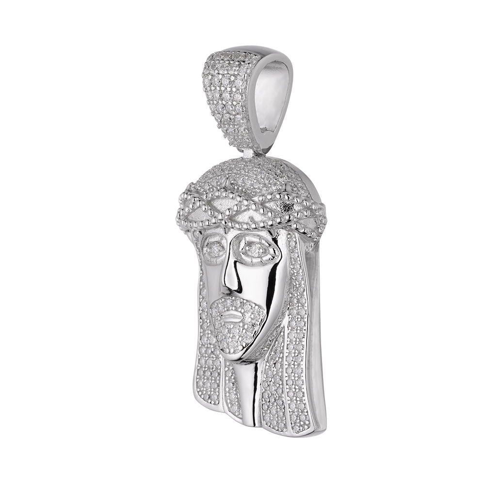 Sterling Silver Moissanite Jesus Face 3d Enamel Religious Pendant 1 Ctw