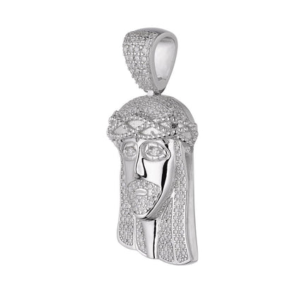 Sterling Silver Moissanite Jesus Face 3d Enamel Religious Pendant 1 Ctw