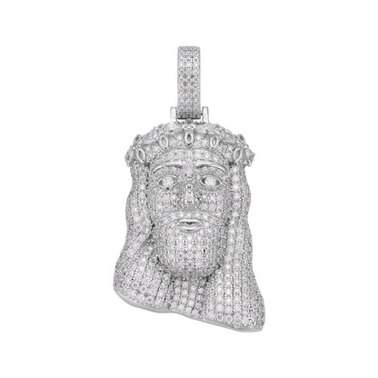 Sterling Silver Moissanite Jesus Face Religious Pendant 3-1/3 Ctw