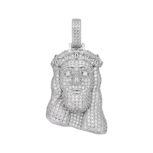 Sterling Silver Moissanite Jesus Face Religious Pendant 3-1/3 Ctw
