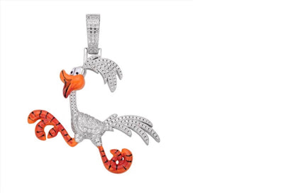 Sterling Silver Moissanite Enamel Bird Animal Pendant 7/8 Ctw