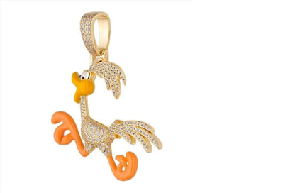 Sterling Silver Moissanite Enamel Bird Animal Pendant  7/8 Ctw