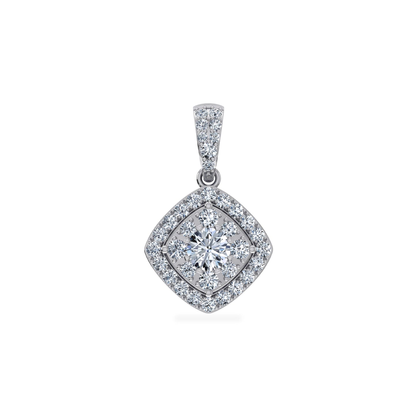 14K White Gold Round Moissanite Square Shape WoMen Designer Pendants 1 Ctw