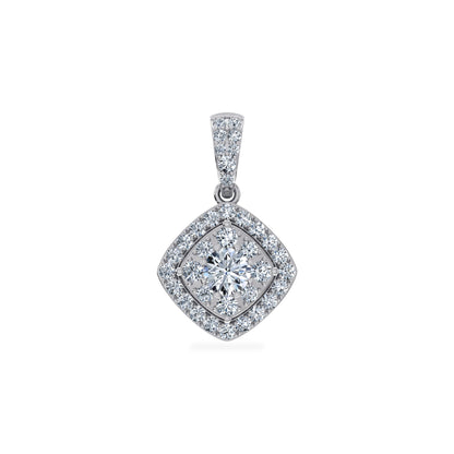 14K White Gold Round Moissanite Square Shape WoMen Designer Pendants 1 Ctw