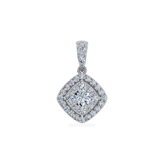 14K White Gold Round Moissanite Square Shape WoMen Designer Pendants 1 Ctw