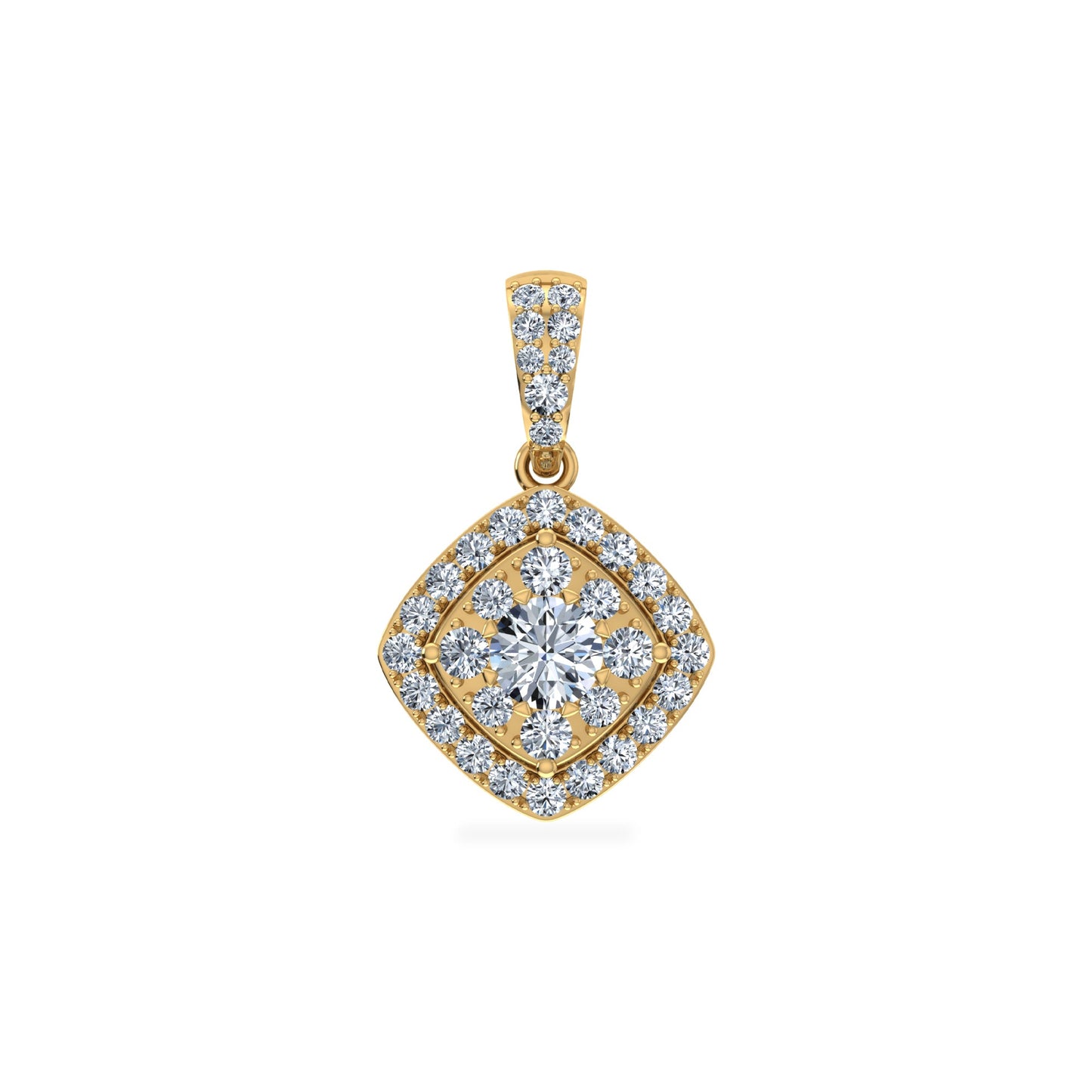 14K Yellow Gold Round Moissanite Square Shape WoMen Designer Pendants 1 Ctw