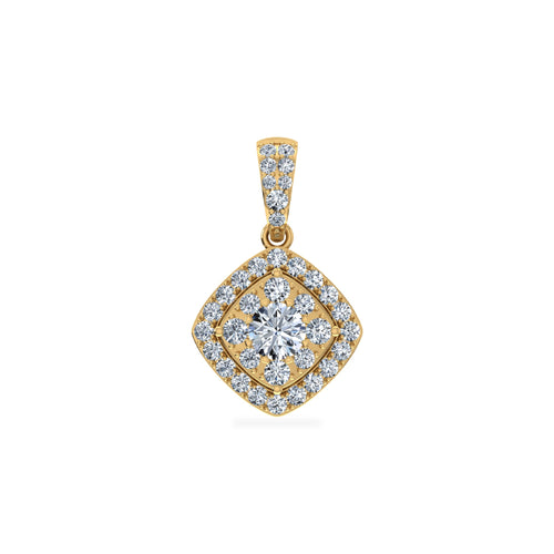 14K Yellow Gold Round Moissanite Square Shape WoMen Designer Pendants 1 Ctw