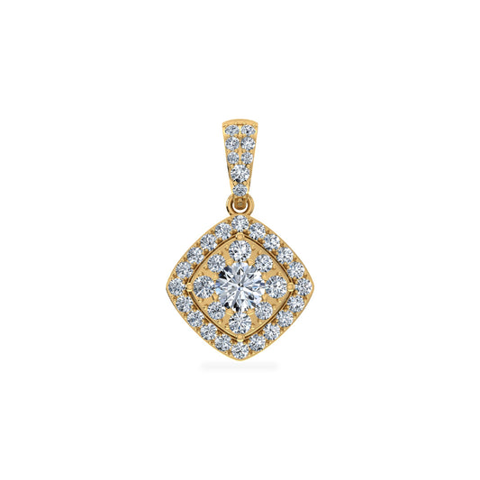 14K Yellow Gold Round Moissanite Square Shape WoMen Designer Pendants 1 Ctw