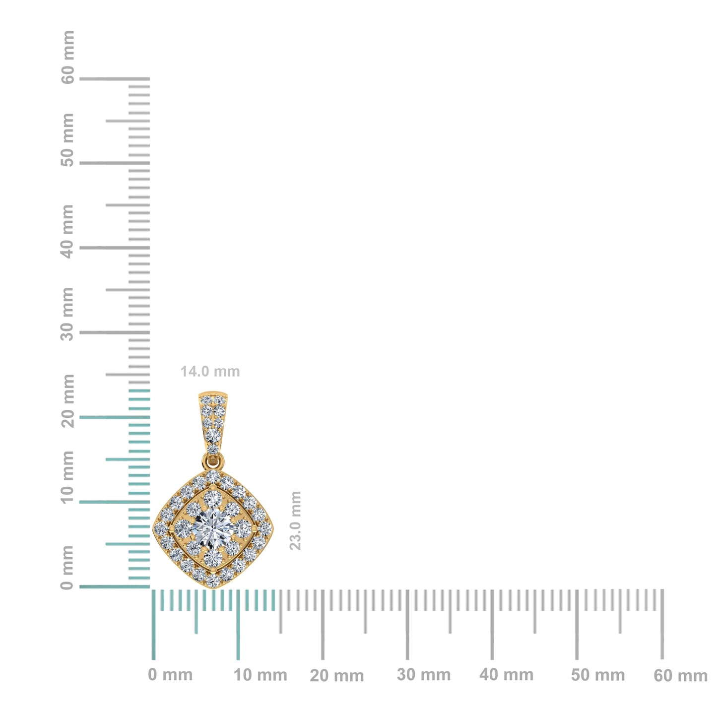 14K Yellow Gold Round Moissanite Square Shape WoMen Designer Pendants 1 Ctw