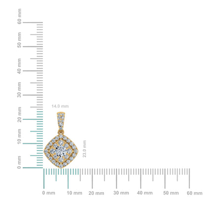 14K Yellow Gold Round Moissanite Square Shape WoMen Designer Pendants 1 Ctw
