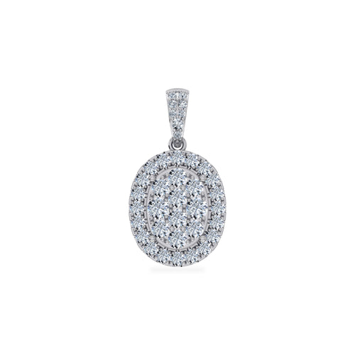 14K White Gold Moissanite Oval Shape Halo Floral WoMen Designer Pendants 1-1/4 Ctw