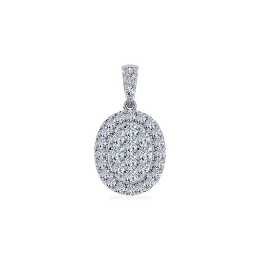 14K White Gold Moissanite Oval Shape Halo Floral WoMen Designer Pendants 1-1/4 Ctw