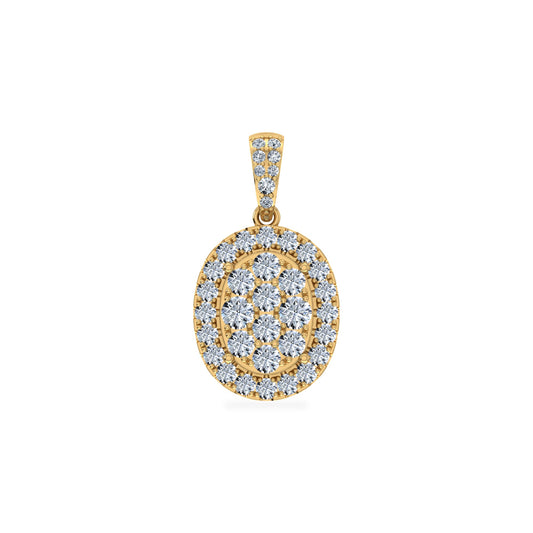14K Yellow Gold Moissanite Oval Shape Halo Floral WoMen Designer Pendants 1-1/4 Ctw