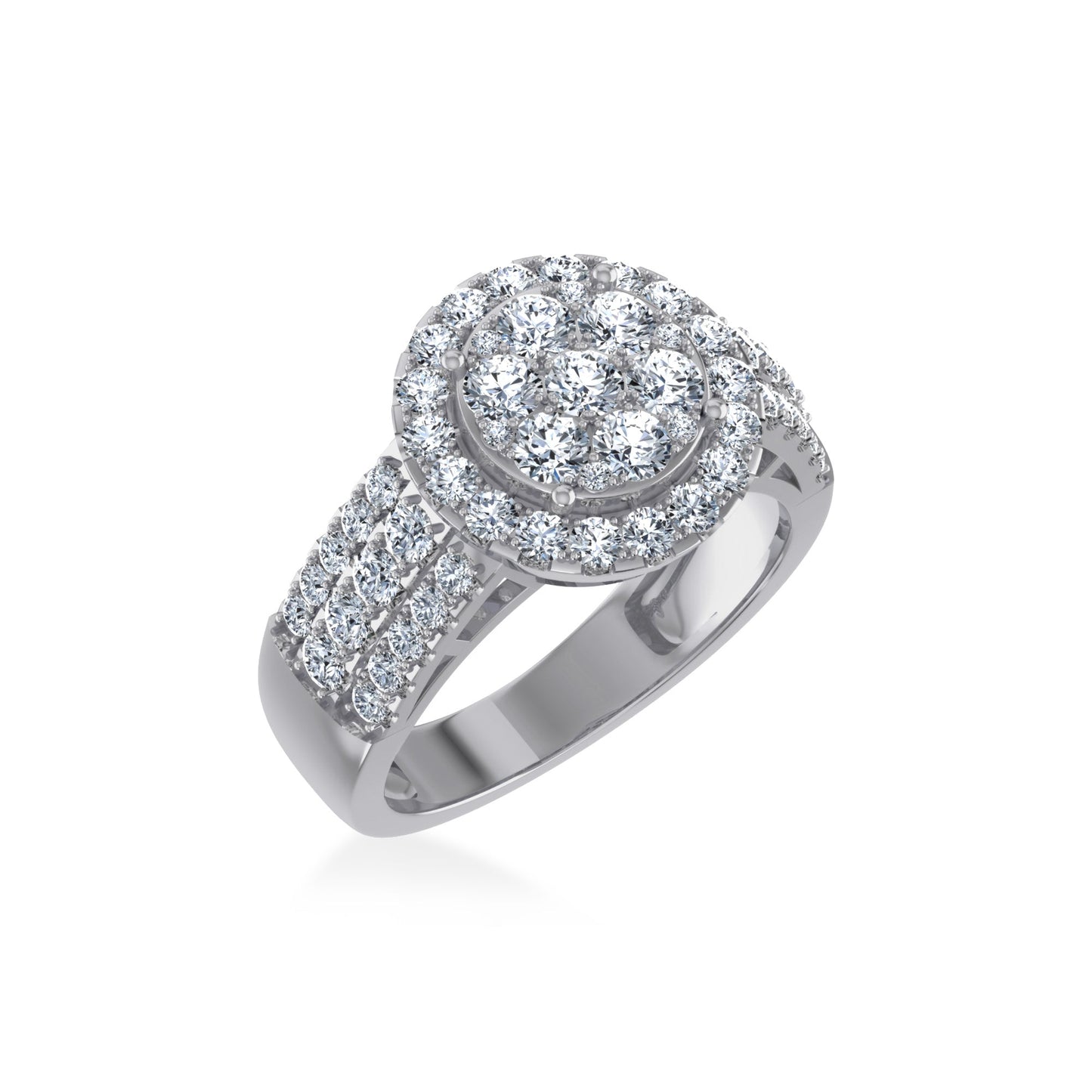 14K White Gold Round Moissanite Floral WoMen Size 7 Bridal Ring 1-1/3 Ctw