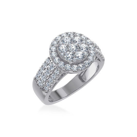 14K White Gold Round Moissanite Floral WoMen Size 7 Bridal Ring 1-1/3 Ctw