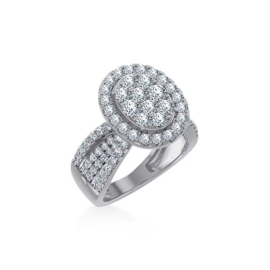 14K White Gold Round Moissanite Halo Floral WoMen Size 7 Bridal Ring 1-7/8 Ctw