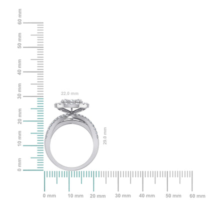14K White Gold Round Moissanite Halo Floral WoMen Size 7 Bridal Ring 1-7/8 Ctw