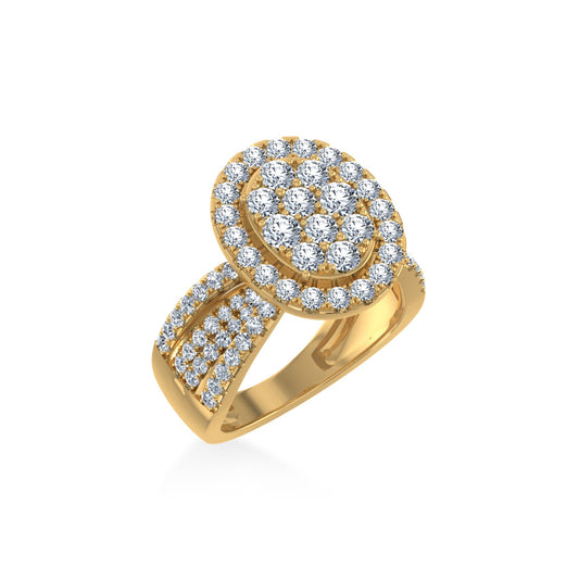 14K Yellow Gold Round Moissanite Halo Floral Cluster WoMen Size 7 Bridal Ring 1-7/8 Ctw
