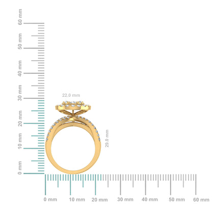 14K Yellow Gold Round Moissanite Halo Floral Cluster WoMen Size 7 Bridal Ring 1-7/8 Ctw
