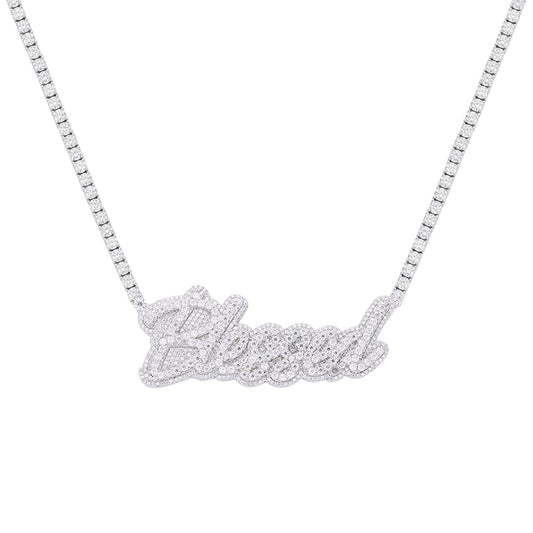 Sterling Silver Round Moissanite Blessed Word Designer 18 Inch Necklace 17-1/3 Ctw