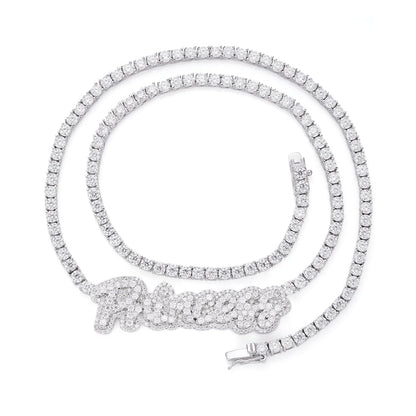 Sterling Silver Round Moissanite Princess Word Designer 18 Inch Necklace 15-3/4 Ctw