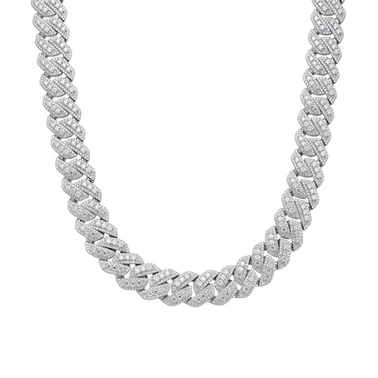 Sterling Silver Round Big Stone in Center Surrounded with Small Stones 20mm Moissanite Cuban Chain 22Inch Necklace 55-5/8 Ctw