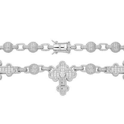 Sterling Silver Round Baguette Moissanite Cross Religious 22 Inch Necklace 38-1/3 Ctw