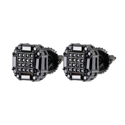 Sterling Silver Round Baguette Black Moissanite Square Shape Stud Earrings  7/8 Ctw
