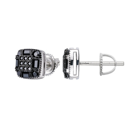 Sterling Silver Round Baguette Black Moissanite Square Shape Stud Earrings 3/4 Ctw