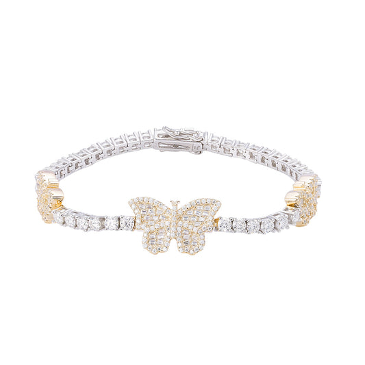 Sterling Silver Round Baguette 3mm Tennis Moissanite Butterfly Designer 7Inch Bracelet 6 Ctw