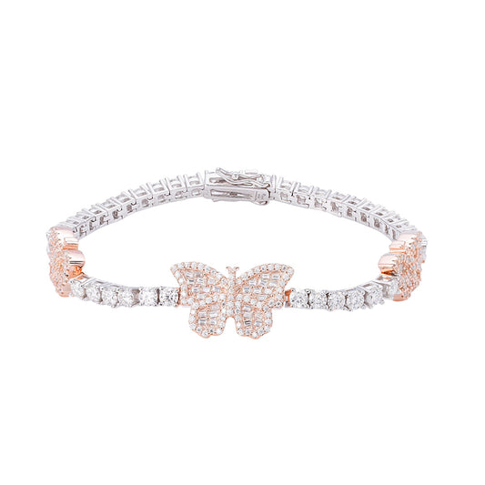 Sterling Silver Round Baguette 3mm Tennis Moissanite Butterfly Designer 7Inch Bracelet 6 Ctw