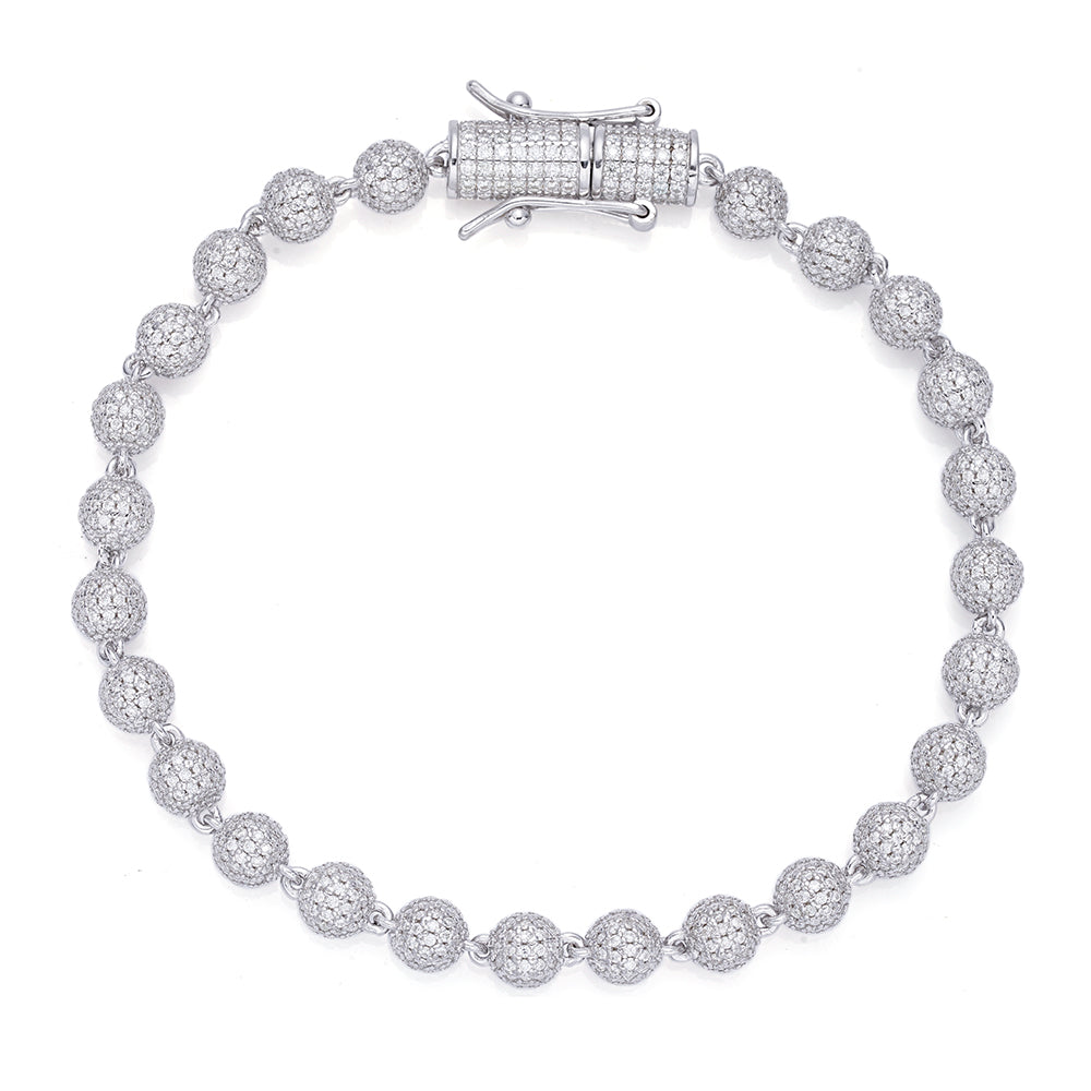 Sterling Silver Round Moissanite Ball Chain Designer 8 Inch Men Bracelet 7-5/8 Ctw