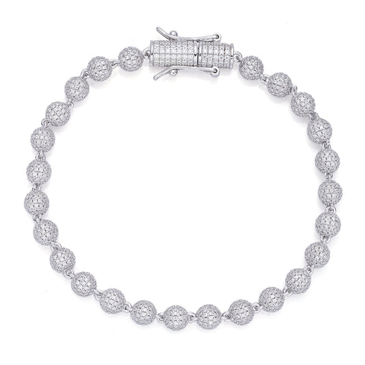 Sterling Silver Round Moissanite Ball Chain Designer 8 Inch Men Bracelet 7-5/8 Ctw