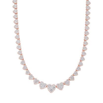 Sterling Silver Round Baguette Moissanite Heart 18 Inch Necklace 15-3/4 Ctw