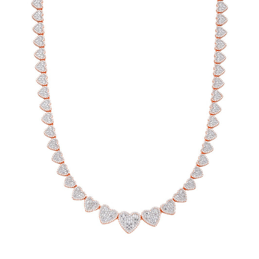 Sterling Silver Round Baguette Moissanite Heart 18 Inch Necklace 15-3/4 Ctw