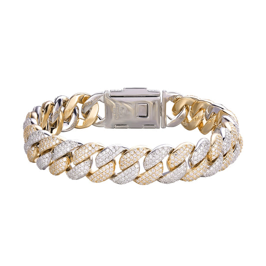 Sterling Silver Moissanite 12mm Cuban Bracelet 8 Inch 7-3/4 Ctw