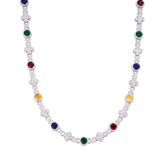 Sterling Silver Round Moissanite Cross Infinity with Color Stone Designer 22 Inch Necklace 13 Ctw
