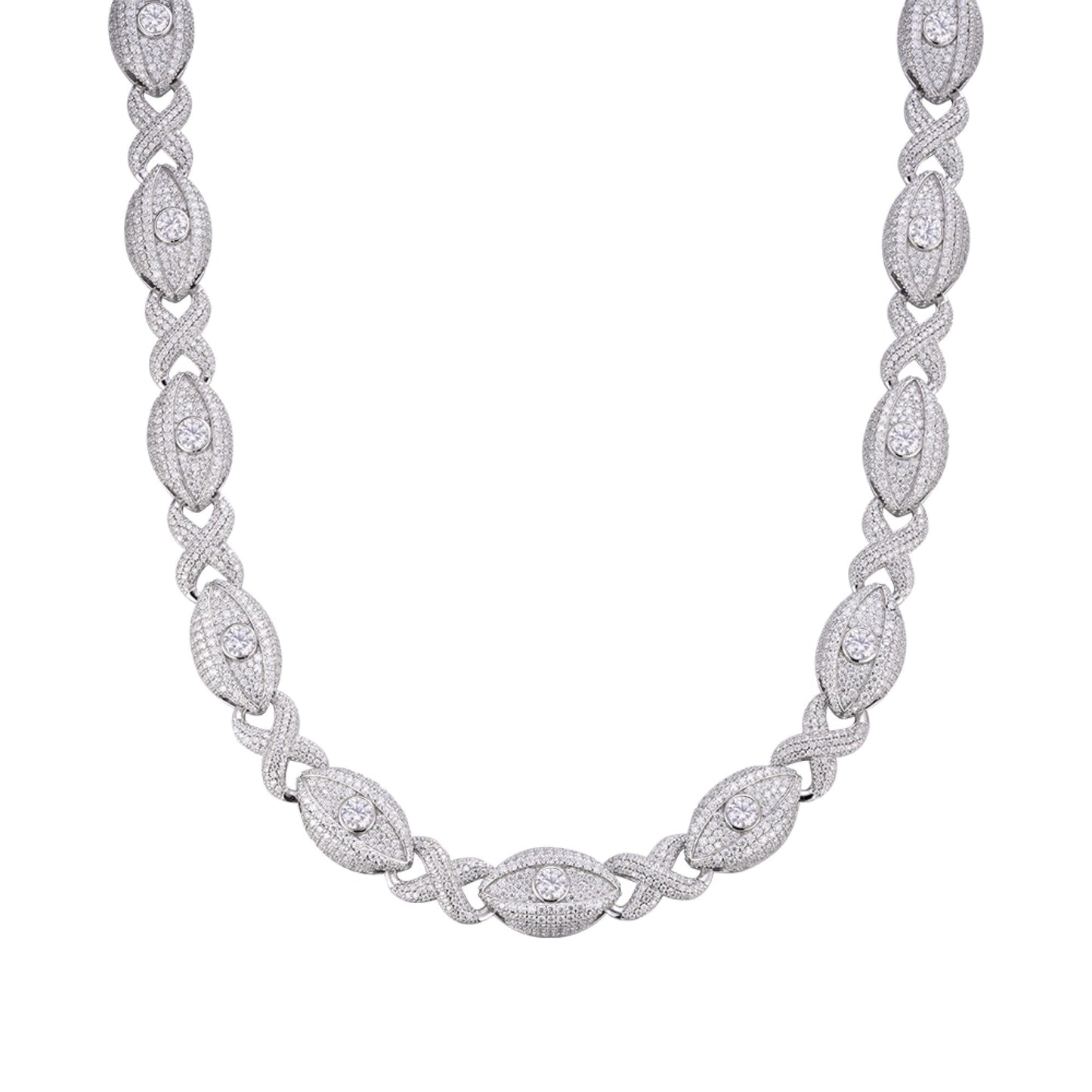 Sterling Silver Round Moissanite Infinity Eye 22 Inch Designer Necklace 38-1/2 Ctw