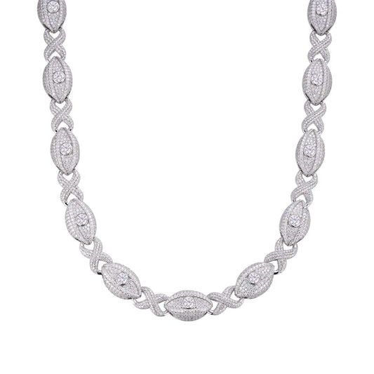 Sterling Silver Round Moissanite Infinity Eye 22 Inch Designer Necklace 38-1/2 Ctw