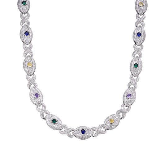Sterling Silver Round Moissanite Infinity Eye 22 Inch Designer Necklace Multicolor 38-1/2 Ctw