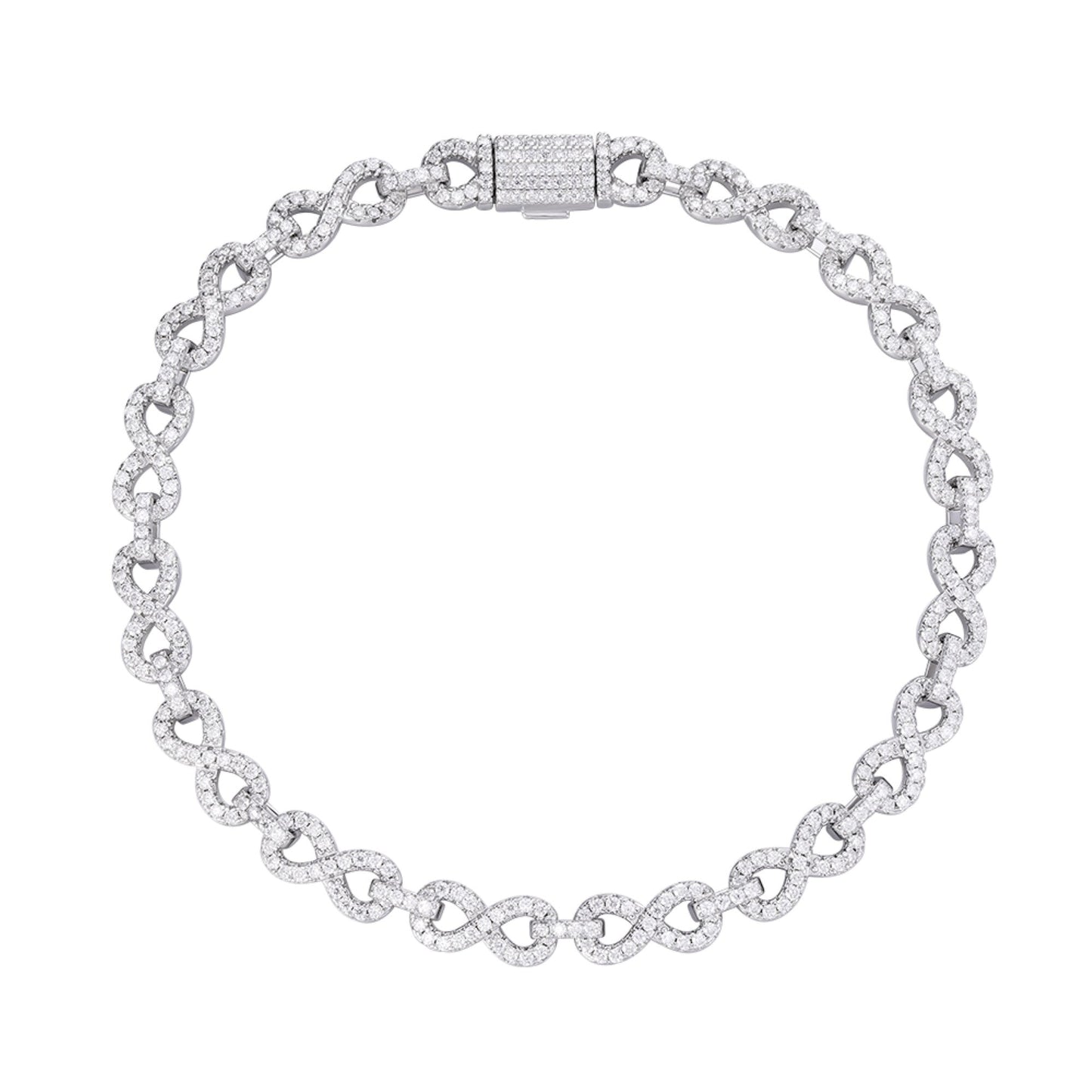 Sterling Silver 6mm Round Moissanite Infinity 8 Inch Designer Bracelet 3-1/4 Ctw