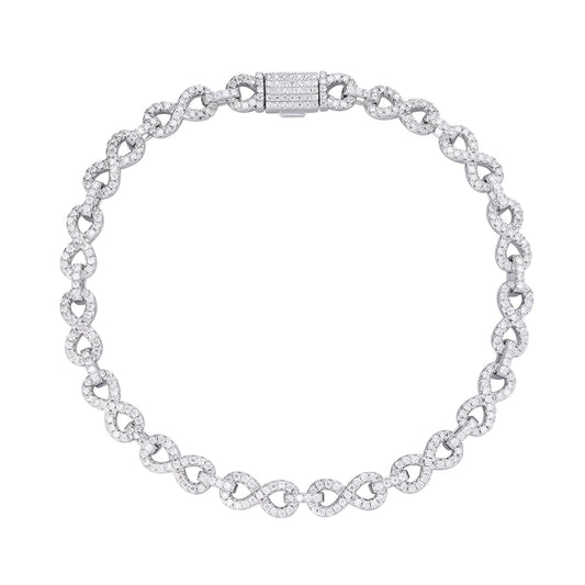 Sterling Silver 6mm Round Moissanite Infinity 7 Inch Designer Bracelet 3-1/4 Ctw
