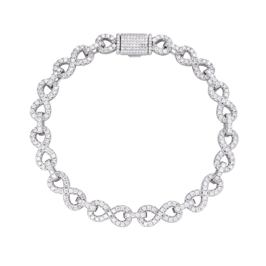 Sterling Silver 8mm Round Moissanite Infinity 8 Inch Designer Bracelet 8-3/4 Ctw