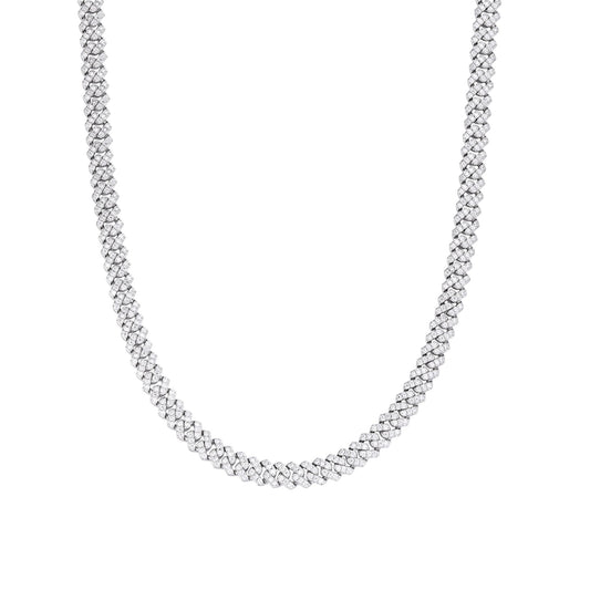 Sterling Silver 6mm Round Moissanite Cuban 18 Inch Necklace 5-3/8 Ctw
