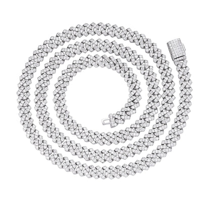 Sterling Silver 6mm Round Moissanite Cuban 18 Inch Necklace 5-3/8 Ctw