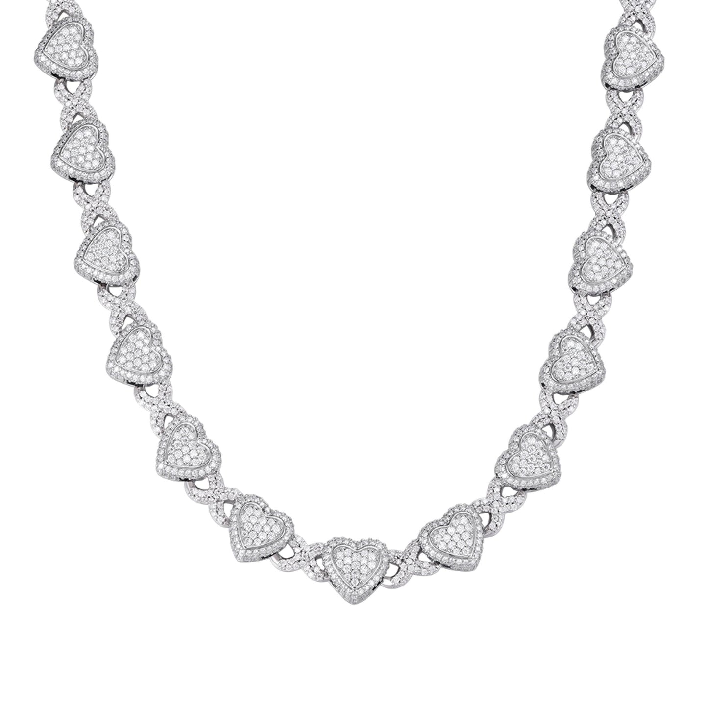 Sterling Silver Round Moissanite Infinity Heart Designer 18 Inch Necklace 19 Ctw