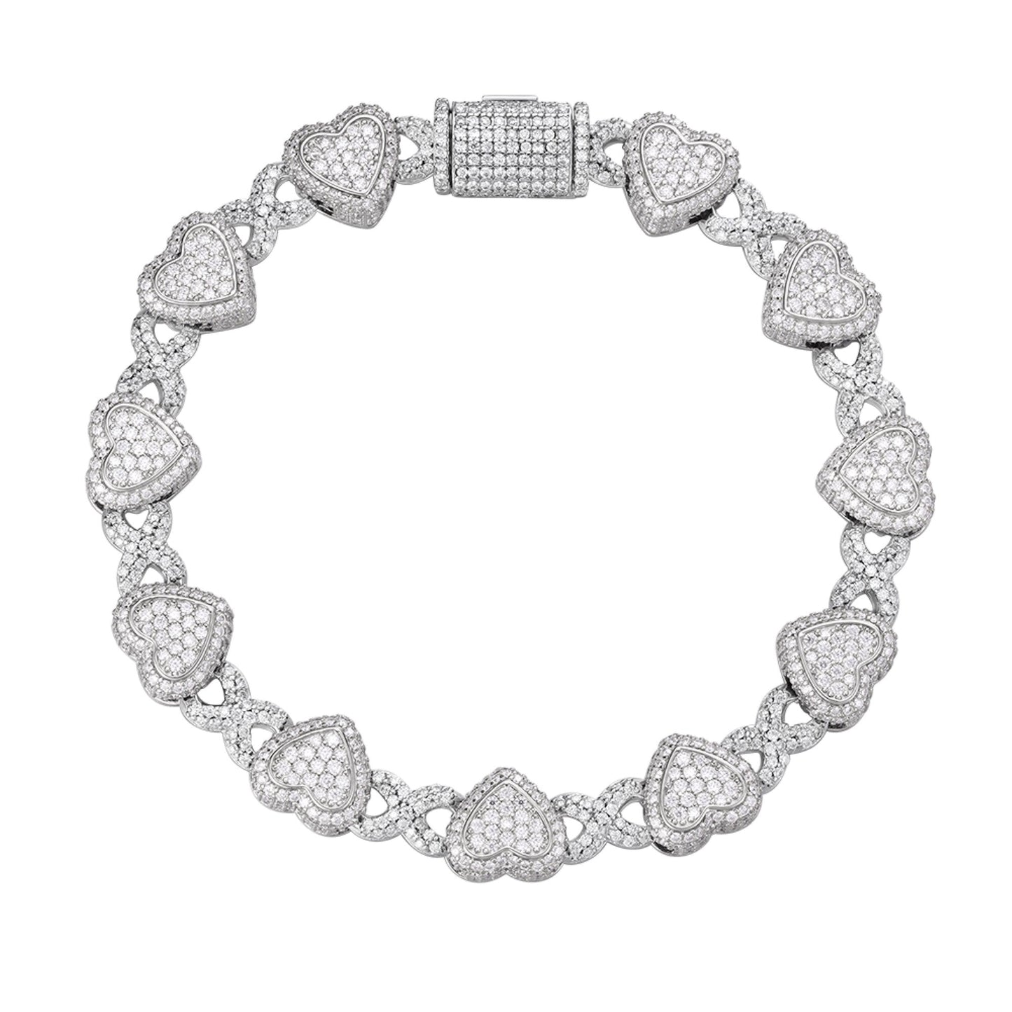 Sterling Silver Round Moissanite Infinity Heart Designer 8 Inch Bracelet 8-1/6 Ctw