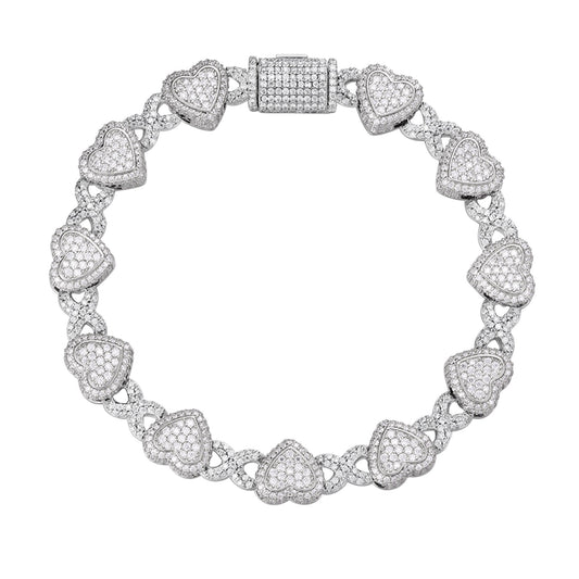 Sterling Silver Round Moissanite Infinity Heart Designer 8 Inch Bracelet 8-1/6 Ctw