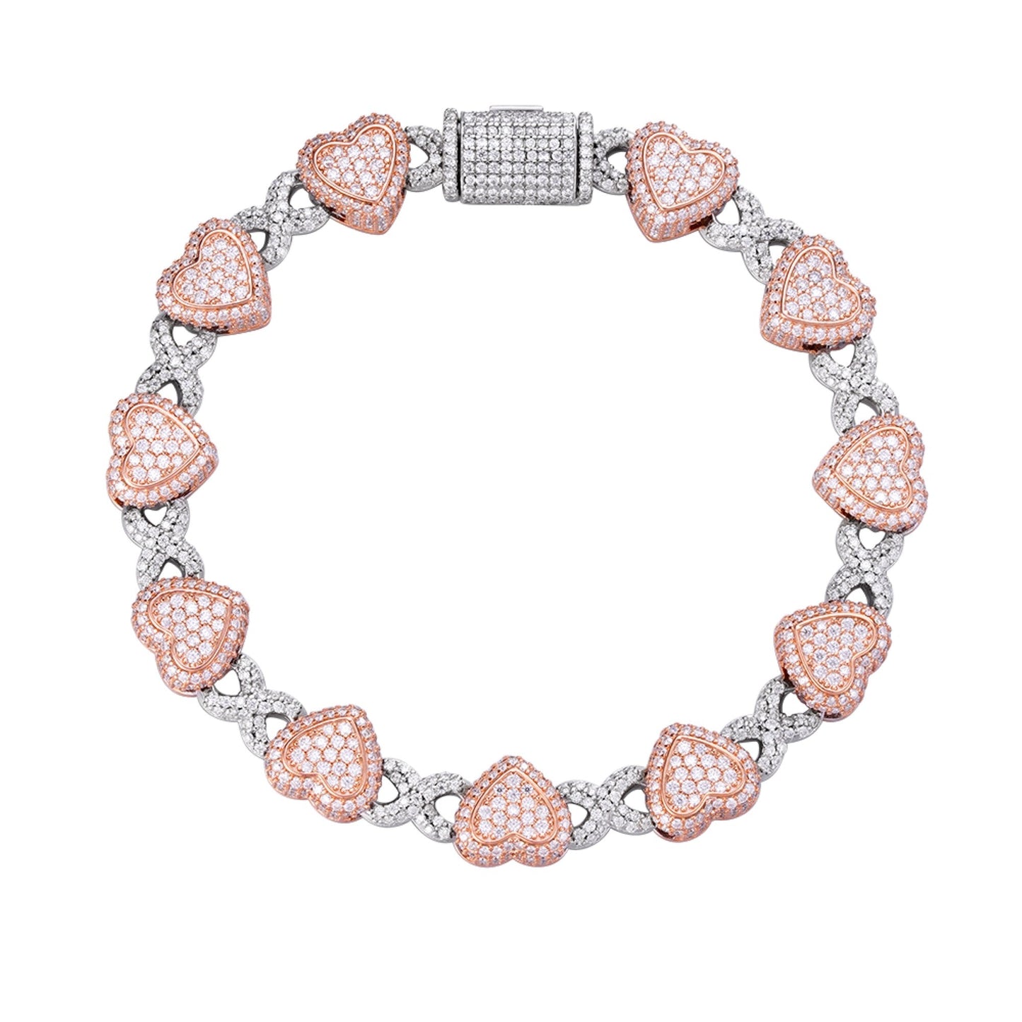 Sterling Silver Round Moissanite Infinity Heart Designer 8 Inch Bracelet 8-1/6 Ctw