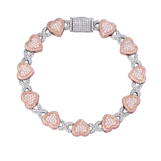 Sterling Silver Round Moissanite Infinity Heart Designer 8 Inch Bracelet 8-1/6 Ctw